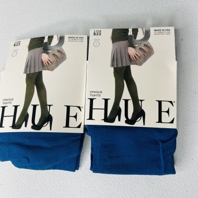 NWT Hue Womens Opaque Tights 2 Pair Pack Size 1 Imperial Blue New