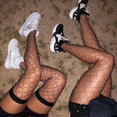 Livfrels Fishnets With RhinestoneSexy Thigh High Stockings Sparkle Fishnet Ti...