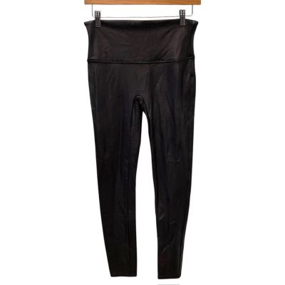 Spanx Women's Size Large Petite Faux Black Leather Leggings Pants Stretch Causal