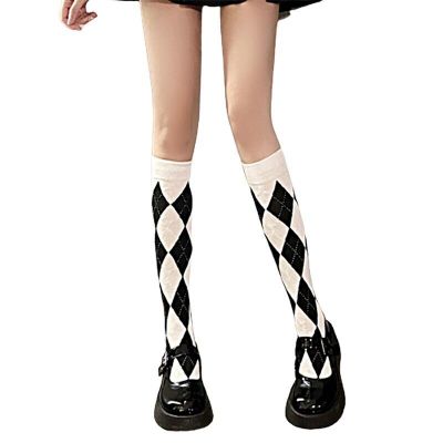 Pair Women Plaid Knee Socks Girl Fashion Party Knee-high Stockings