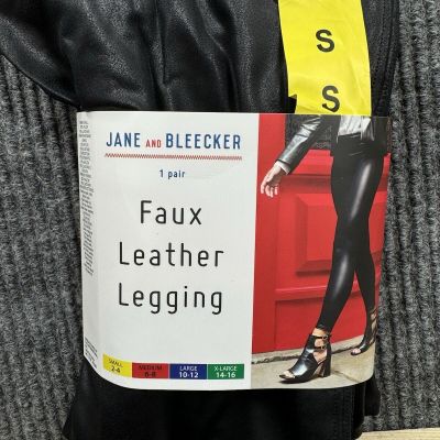 Jane And Bleecker Legging Womens Small Black High Waisted Faux Leather Shiny New