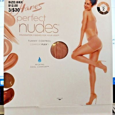 Hanes Perfect Nudes 5/6X - Tummy Control Wicking Cool Comfort Pantyhose #2 Buff