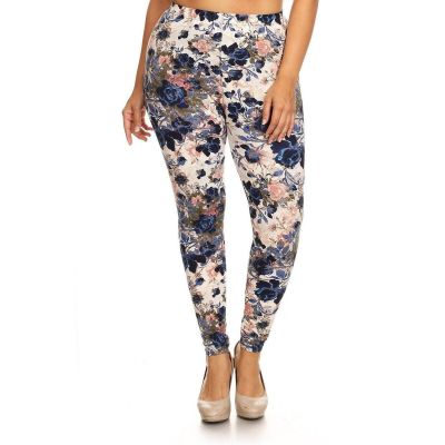X-Plus Size Womens Floral Printed High Waisted Knit Leggings
