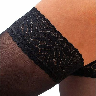 Lace Thigh High Stockings for Women - Hold Up Nylon, Black, Size 3.0 5BxY