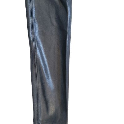 SPANX Faux Leather Black Shimmery Metallic Leggings Medium #2437 Tummy Control