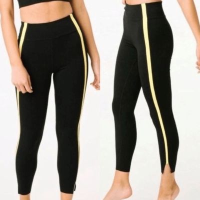 ZYIA ACTIVE high waist black & neon yellow stripe leggings size 8/10