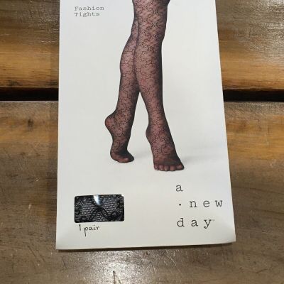 Women’s A New Day Black Fashion Tights Floral Lace Size S/M NEW