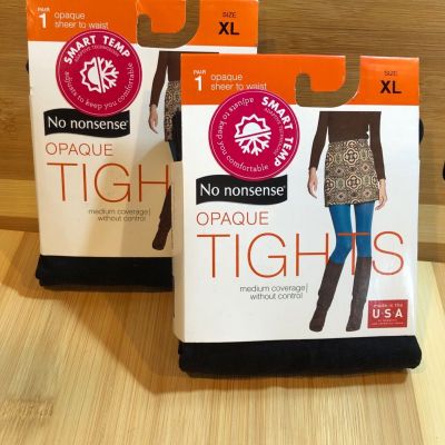 2 Pairs No nonsense Black Opaque Tights With Smart Temp Technology XL