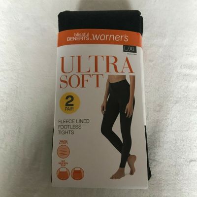 Warner's Black Heather Ultra Soft Fleece Lined Footless Tights 2-Pair Size L/XL