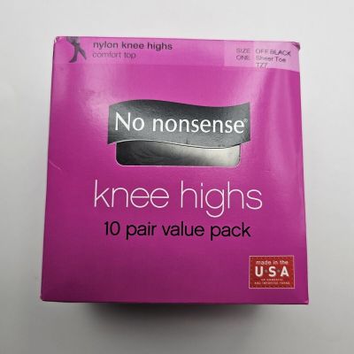 No Nonsense Comfort Top Nylon Knee Highs, Black, Size One, Reinforced Toe 10...