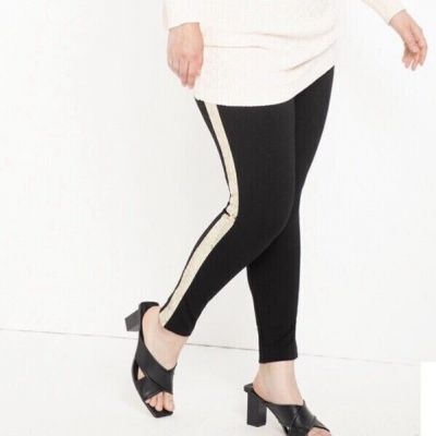 NWT Eloquii Miracle Flawless Black Leggings Side Gold Sequin Stripe Size 22