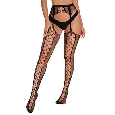 XIUSEMY Fishnet Stockings for Women Patterned High Waist Tights Suspender Pan...