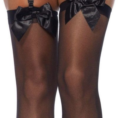 Black  Sheer Tight Highs w/ Silk Bow Top Garter  Lingerie Stockings