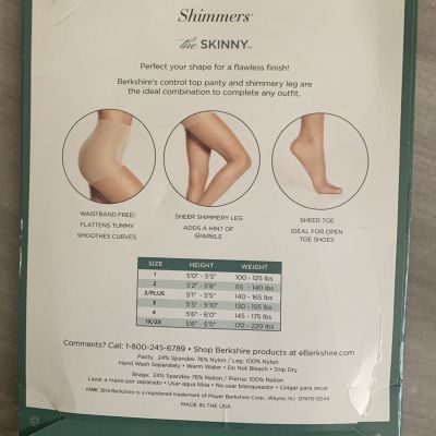 Berkshire The Skinny No Waistband Shimmer Tummy Control Sheers 5019 Platinum  1