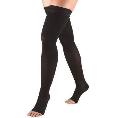 Truform Stockings Thigh High Open Toe Dot Top: 20-30 mmHg XL BLACK (0868BL-XL)