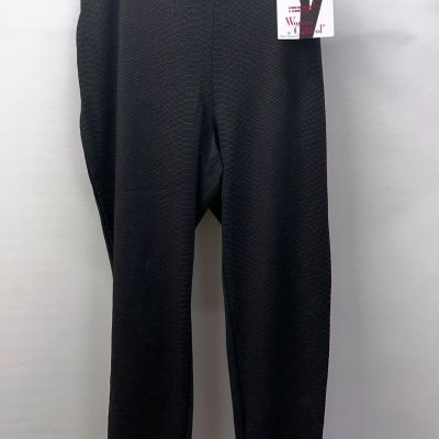 Women with Control Plus Size 2X Embossed Faux-Snakeskin Knit Leggings Black