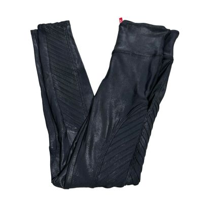 SPANX Faux Leather Moto Leggings Women's S Black Shiny Coated Shaping Pants Slim