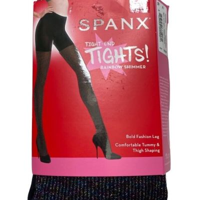 SPANX Tight End Tights Women's A Black Metallic Sparkle Rainbow Shimmer NEW