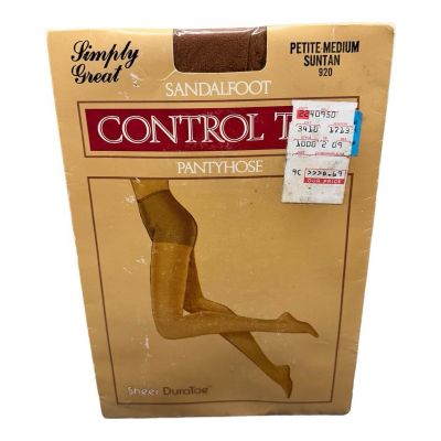 VTG Simply Great Control Top Pantyhose Duratoe Suntan Petite Medium Rulon Nylon