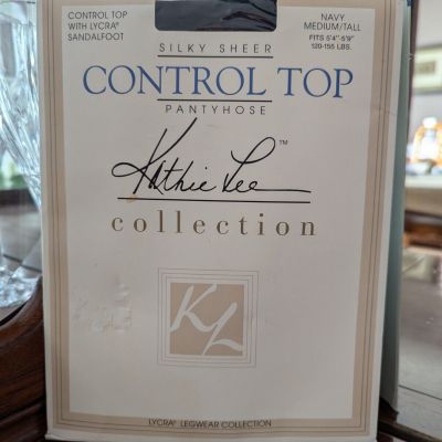 Kathie Lee Collection Control Top Pantyhose Navy Med. Tall  Up To 6' & 170 Lbs.