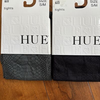 2 Pairs NOS HUE Alligator Pattern Tights w/ Control Top 1 Black and 1 Gray