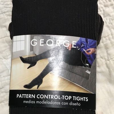 George Ribbed Pattern Control Top Tights Black Color 1 Pair Size 2