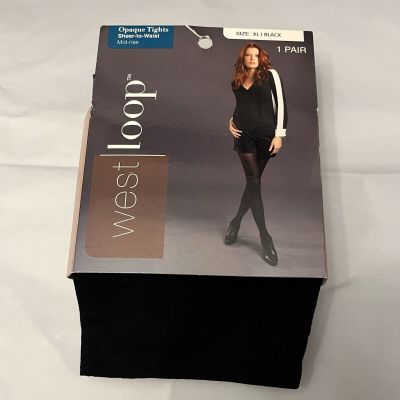 NEW WEST LOOP Women's Opaque Tights Sheer To Waist Mid-Rise Black Size XL 1 Pair