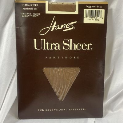 NIB Vintage Hanes Ultra Sheer Style 950 Reinforced Pantyhose Size C Barely There