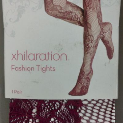 NEW Xhilaration Adult Womens S/M Small / Medium Floral Fashion Tights MAROON RED