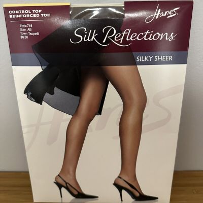Hanes Silk Reflections Reinforced Toe Pantyhose Control Top Size AB Town Taupe