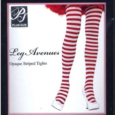 Striped Elf Costume Tights Opaque Adult Reg or 1X-2X Red/White Leg Avenue 7100