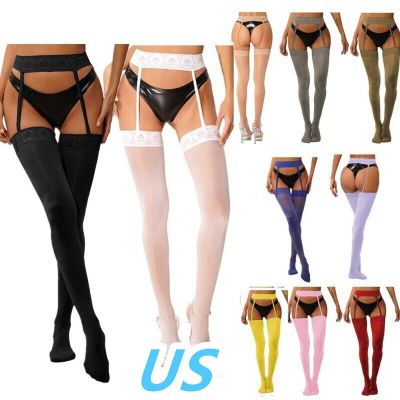 US Womens Semi Sheer Garter Belt Suspender Pantyhose Thigh High Stockings Tights