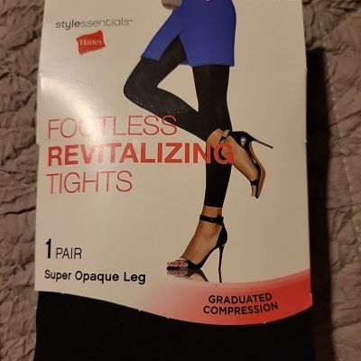Hanes Style Essentials Footless Revitalizing Tights Black L/XL Super Opaque New
