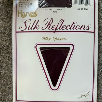 VTG Hanes Silk Reflections Pantyhose Tights Silky Opaques Style 743 Size CD Wine