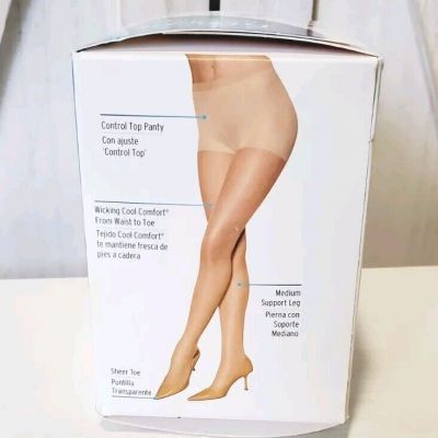 Leggs Sheer Energy Panty Hose Size Q+ Plus SUNTAN Medium support leg 2 Pair