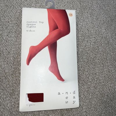 A New Day Opaque Tights Red XL (1x) 50 Denier Scarlet NEW