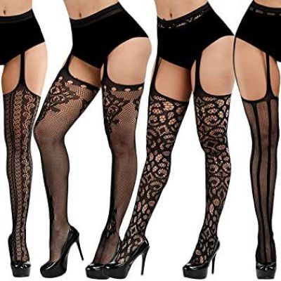 Plus Size Fishnet Stockings Black Fishnet Tights Thigh High Stockings Suspend...