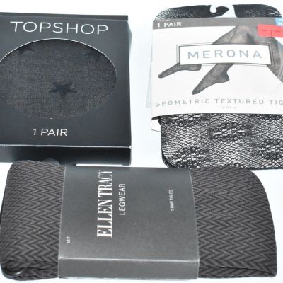 Lot Of (3 Pairs) Of Tights Pantyhose Top Shop, Ellen Tracy, Merona, Size (MT)