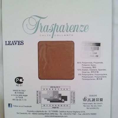 New Traspsarenze Leaves Patterned Tights Nude/ Beige Pantyhose Size M