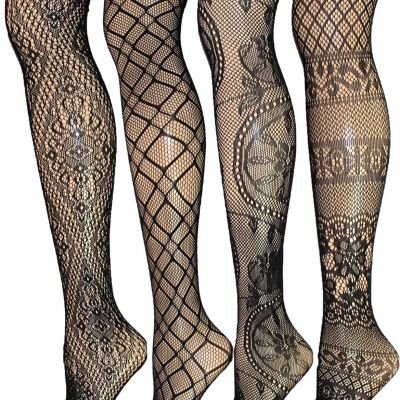 Frenchic 4 Pack Sexy Fishnet Stocking Tights Hosiery For Women Extended Sizes