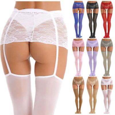 US Women's Suspender Oil Thigh High Stockings Sexy Lace Garter Belt Pantyhose