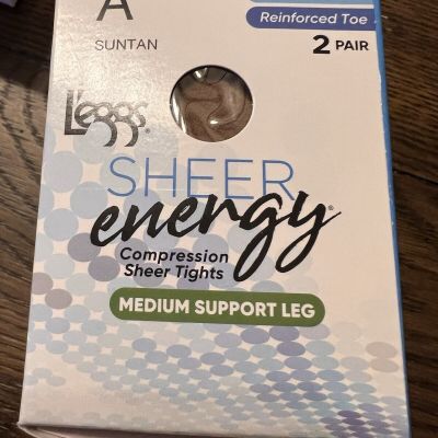 2 Pair Leggs Sheer Energy Compression Tights Medium Support Leg Suntan A 98482