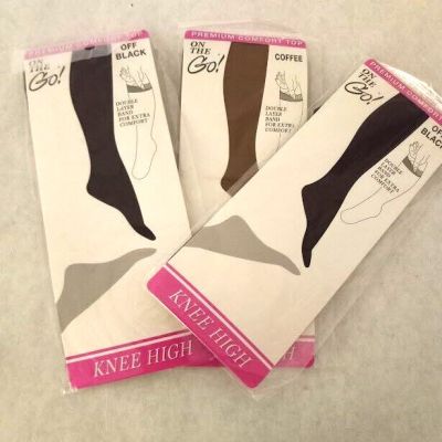 Knee-High Stockings Lot of 3 ON-THE-GO Brand One Size Fits 81/2-11