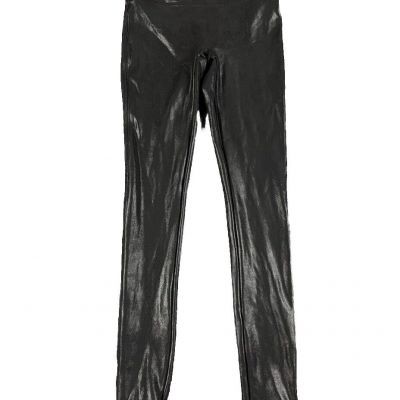 SPANX Faux Leather Shiny LEGGINGS-# 2437 Small Black Pull On Yoga Casual 24X27