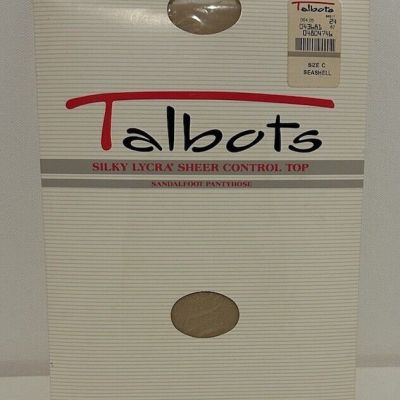 Talbots Silky Lycra Sheer Control Top Sandalfoot Pantyhose Size B Color Seashell