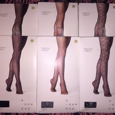 New With Tags: A New Day Black Fashion Tights Womens Size M/L 6-pair Combo
