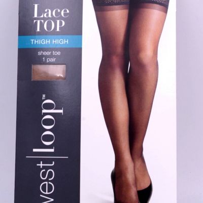 Lace Stockings West Loop Thigh High Lace Top Silky Leg Sheer Toe S/M Beige Mist