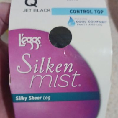 Leggs Silken Mist Control Top Pantyhose Jet Black Q