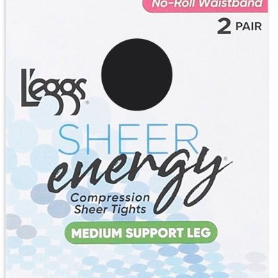 Leggs CONTROL TOP PANTYHOSE Medium Support Leg 2 Pair Size Q+ JET BLACK 113 ER2