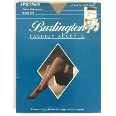 Burlington Thigh Highs Stockings Womens Size Medium Crystal Beige Sheer Toe